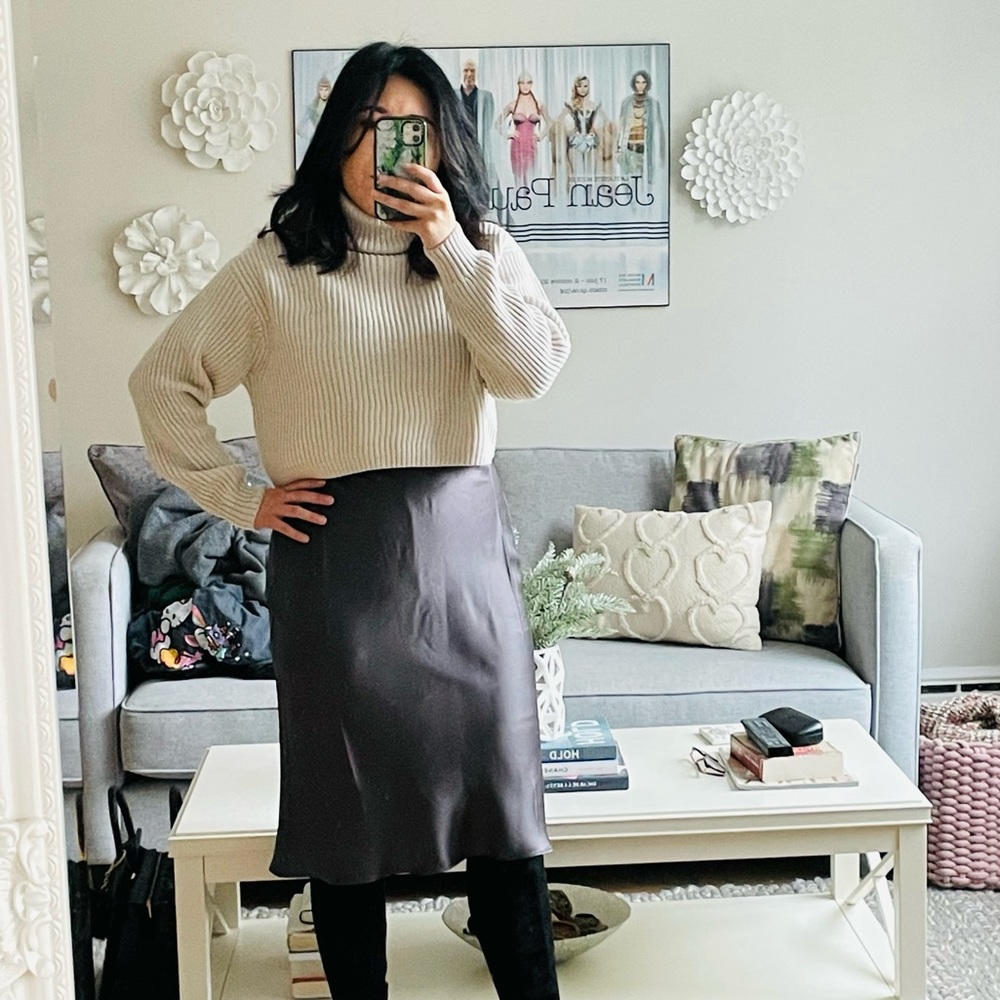Aritzia Satin Slip Skirt in Charcoal